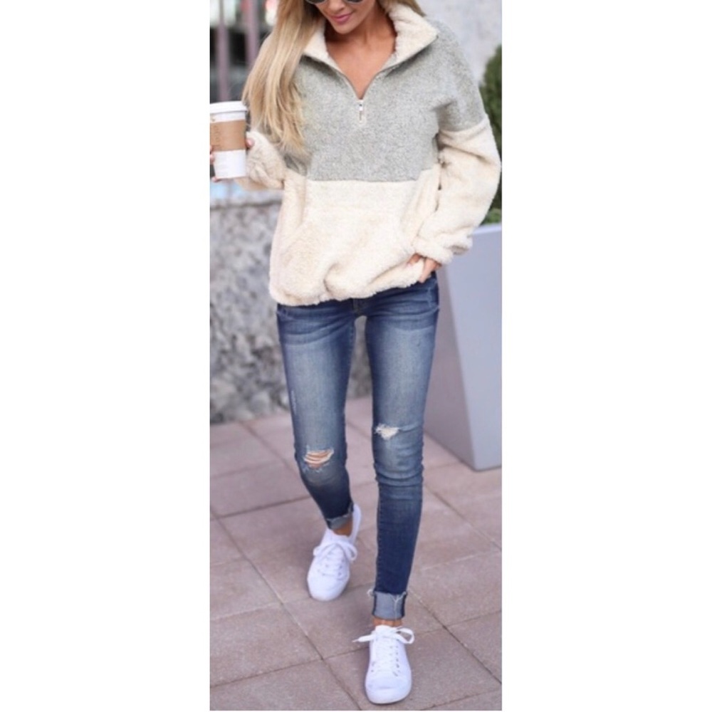 π Taupe Cream Fuzzy Pullover S M L π - Picture 3 of 5